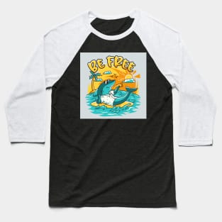 chilling-shark-character-eat-pizza-summer-beach Baseball T-Shirt